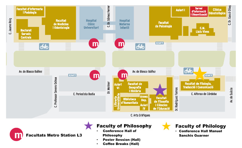 Map of faculty locations in Valencia