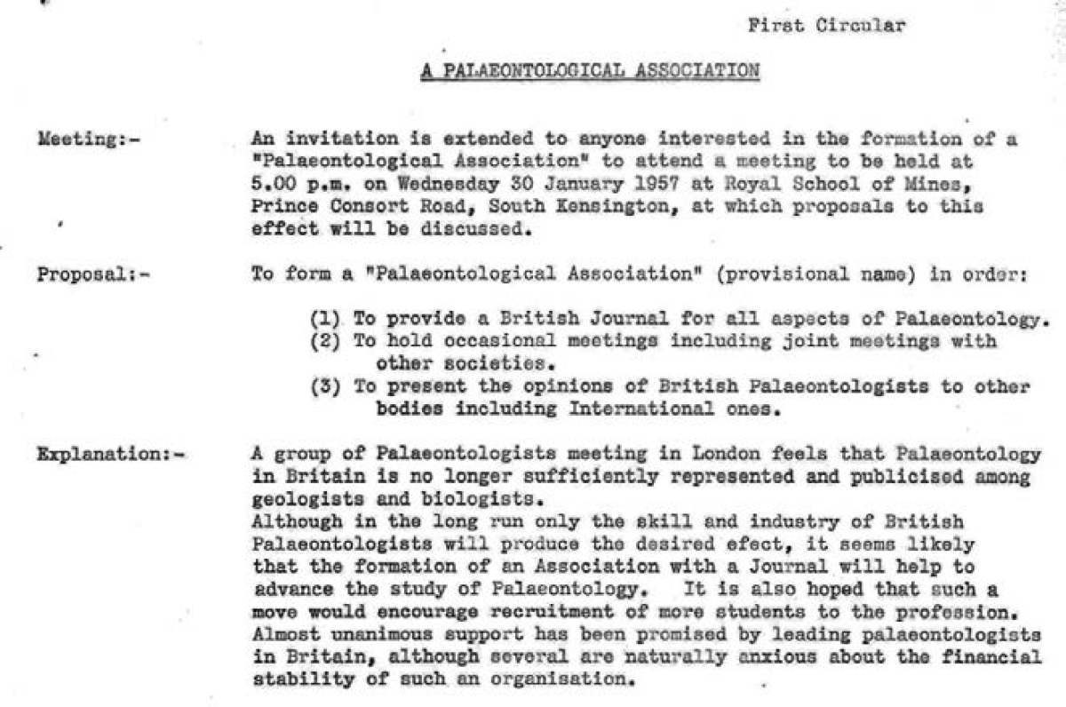The First Circular was issued on 1st January 1957 and widely distributed amongst the palaeontologists and geologists of Britain.